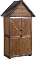 GUTINNEEN Outdoor Storage Cabinet, Upgraded with Durable Front Metal Frame Garden Shed Tool Storage Cabinet with Wooden Floor Adjustable Shelfs 2.5 x 1.4FT （Brown） by GUTINNEEN