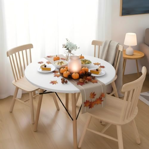 LUSHVIDA Round Tablecloth, Fitted Table Cloth for 36"-44" Tables, White - Image 2