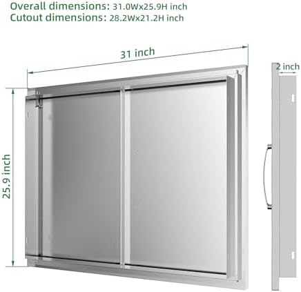BBQ Access Double Doors 31Wx24H Flush Mount Stainless Steel Outdoor Kitchen Door for Outside Cabinets and BBQ Island - Image 2
