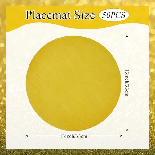 50 PCS Gold Round Placemats Glitter Paper Disposable Placemat Table Mats Sequin Doilies Decorative Place Mats for Birthday Wedding Christmas Banquet Thanksgiving Graduation Party Dinner Table Decor - Image 2