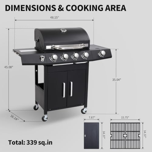 4 Burner Propane Gas Grill and Griddle Combo, Black - Image 2