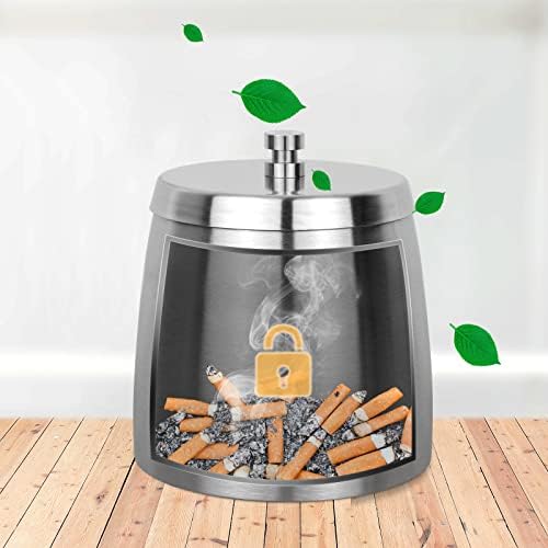 Ash tray Outdoors,Smokeless Ashtray with Lid for Cigarettes Indoors,Large Ashtrays Windproof/Rainproof,Stainless Steel Cover Ashtray for Patio Outside Home Table Decor - Image 3