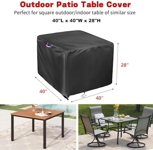 40 Inch Patio Table Cover, 40x40 in Outdoor Waterproof Square Table Cover - Image 2