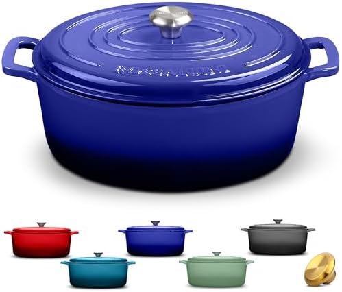 Rossallini Enameled Cast Iron Lidded Oval Dutch Oven, 6.75 Qt, Indigo Blue by RossalliniSignatureStoneware