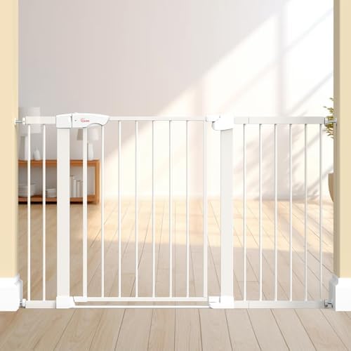 Baby Gate for Indoor Stairs & Doorways: Wide Expandable 27.9-46.8" Metal Safety Gate - Toddler Pets 30" Tall Dog Gate with Easy Install Pressure Mount Dual Lock & 2-Way Swing, White. by Unknown