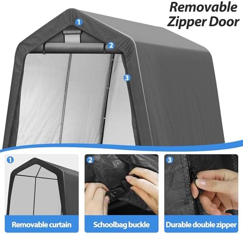 8x8Ft Ourdoor Storage Shed Shelter,Portable Shed Garage with Roll-up Zipper Door &Vent Window, Heavy Duty Storage Tent Carport for Bike,Motorcycle - Image 5