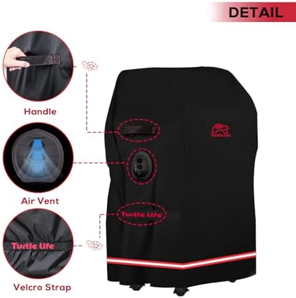 Turtle Life BBQ Grill Cover, 32 Inch Heavy Duty Waterproof 2 Burner Barbecue Gas Grill Covers for Weber Spirit Char-Broil Performance, Black - Image 4