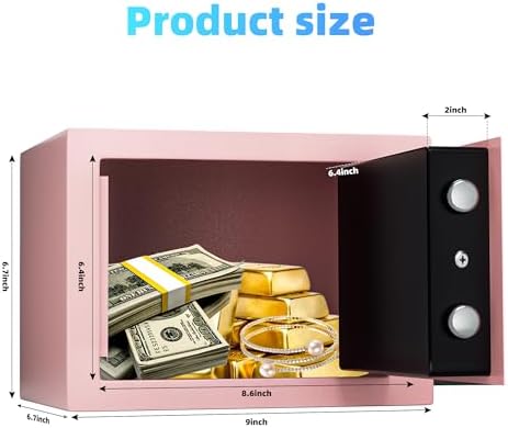 Digital Electronic Money Safe, Steel Security Lock Box with Keypad, Office Hotel Business Jewelry Gun Cash Safe, 0.23 Cubic Feet, 9.06" W x 6.69" D x 6.69" H（pink） - Image 5