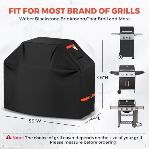 59“ Heavy Duty Outdoor Grill Cover, Universal Fit Waterproof BBQ Grill Protector with Adjustable Straps, Weatherproof Outdoor Gas Cover for All Seasons，Black - Image 2