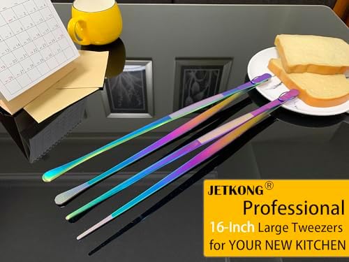 JETKONG 2 Pcs 16-Inch Stainless Steel Fine Tongs Extra Long Chopstick Tongs Long Kitchen Forceps for Cooking (Rainbow) - Image 4