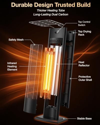 hykolity Electric Patio Heater 38.5in, 1500W Infrared Indoor & Outdoor, Portable Standing Space Heater with IPX4 Waterproof, Tip-Over, Overheat Protection for Patio, Backyard,Living room - Image 4
