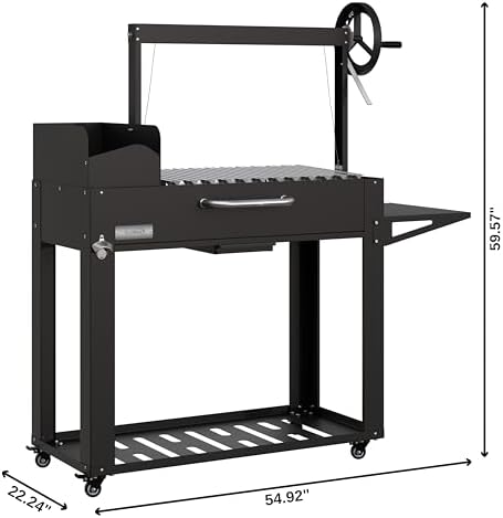 KoolMore 54 in. Charcoal BBQ Grill, Santa Maria Argentine Outdoor Grill with Interchangeable V Grates, Large Barbecue Grill for Outdoor Cooking, Black - Image 3