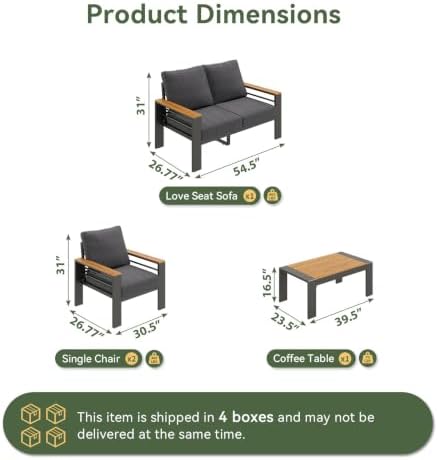 Aoxun Patio Furniture Set, Aluminum Outdoor Furniture with Oversized Seats - Image 5