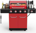 HUGROVE 4-Burner Liquid Propane Gas Grill, 56,000 BTU with Side Burner Red by HUGROVE