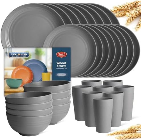 Teivio 32-Piece Plates and Bowls Sets for 8, Gray Kitchen Dinnerware Sets by Teivio