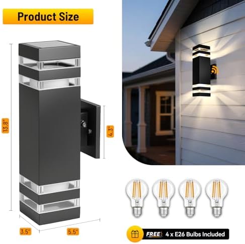 Outdoor Wall Sconce 2-Pack, Outdoor Lights with Dusk to Dawn Sensor - Image 2