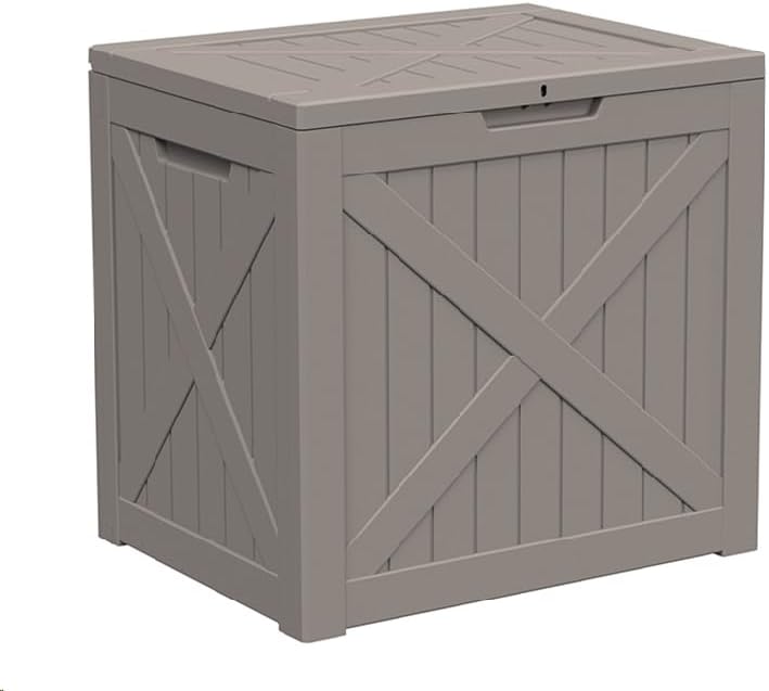 ROJIK Outdoor Storage Housing Deck Box - Waterproof Patio Furniture, Garden Tools, Cushions, Pool Accessories Storage Bench with Lockable Lid and Side Handles (Grey 38 Gal) - Image 7
