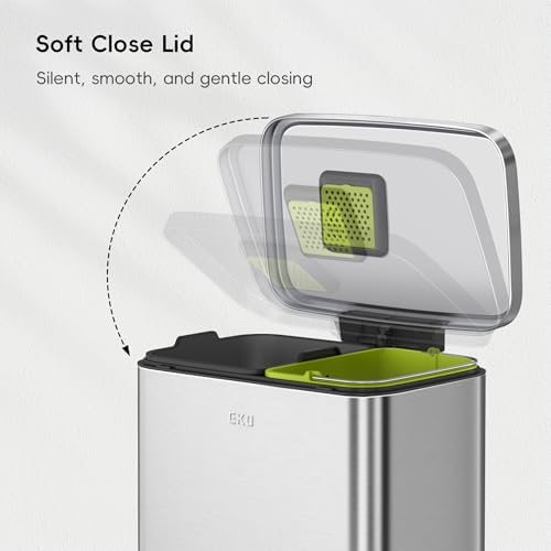 EKO Madison Brushed Stainless 25L+20L Dual Compartment Step Trash Can with Inner Liner, Recycling Bin, Soft-Close Lid, Fingerprint-Resistant Finish, and Durable Stainless Steel for Home and Office - Image 4