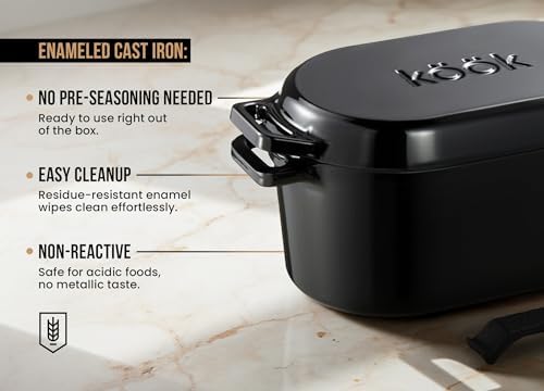 Kook Dutch Oven with Lid, Enameled Cast Iron Bread Baker, Dual Handles, 3.4 Qt, Oval, Includes Banneton Proofing Basket with Liner, Artisan Sourdough Bread Baking Set - Image 4