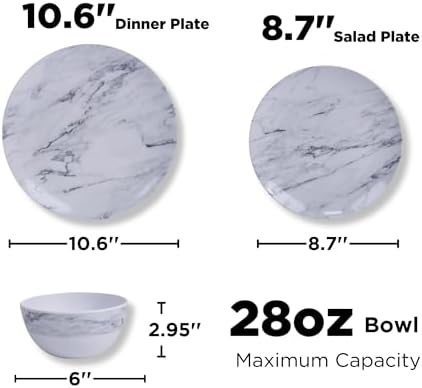 TP 12-Piece Melamine Dinnerware Sets, Service for 4, Marble Pattern - Image 6
