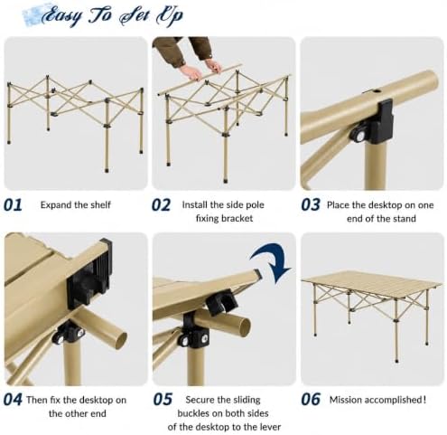 Camping Table with 4 Chairs, Portable Folding Picnic Table Set-Beige - Image 4