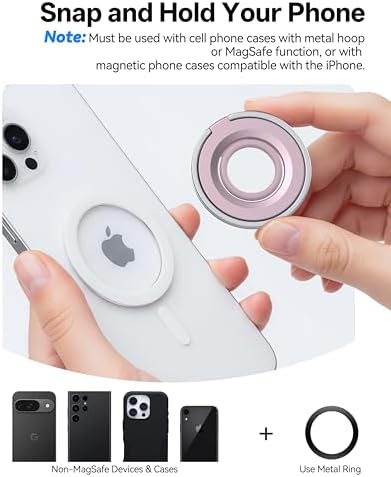 [2025 Upgrade] Magnetic Phone Grip for MagSafe, 360° Rotation Phone Ring Grip Stand, Finger Kickstand Two-Sided Magnet Compatible with iPhone 17/16/15/14/13/12/11 Pro/Max MagSafe Accessories - Image 7