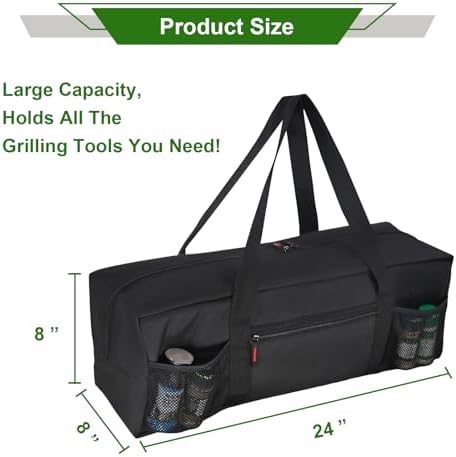 24" BBQ Tool Storage Bag with Pockets, Grill Tool Organizer- Heavy-Duty Storage Bag Waterproof 600D Oxford, Folding Design Gift for Camping, Tailgates, Outdoor BBQ Parties (24" Lx8 Wx8 H) - Image 2