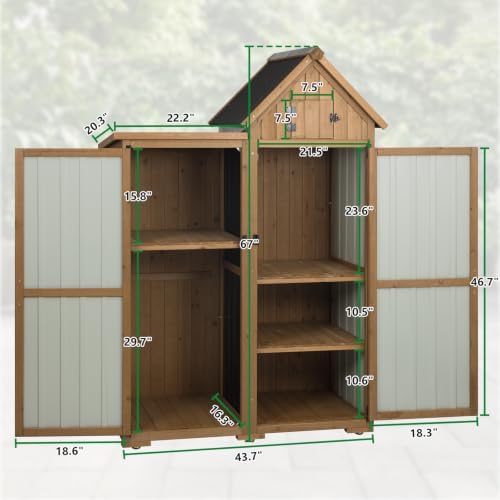 Ketive Outdoor Storage Cabinet, 67" Wooden Garden Tool Storage Shed - Image 5