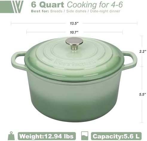 VORRINGARD Enameled Cast Iron Dutch Oven Pot with Lid, for Sourdough Bread Baking, Round Dutch Ovens, 6 Quart, Green - Image 2