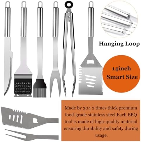 MUJUZE Grilling Accessories,BBQ Grill Sets for Outdoor,Grill Tool Set,Grill Kit for Camping,Backyard,BBQ Accessories with Apron,BBQ Gifts for Men,Grilling Gifts for Men - Image 3