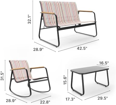 Ahomly 4-Piece Patio Furniture Set, Textile Conversation Set, Stripe - Image 2