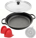 Cast Iron Skillet - Flat Bottomed Frying Pan with Assist Handles,Round Tempered Glass Lid, Cast Iron Scrubber,Silicone Oven Mitts for Stovetop,home baking ﻿ (8.5 inch) by Unknown