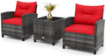 RELAX4LIFE Wicker Patio Furniture Sets - 3 Pieces Rattan Sofa Set, Outdoor Conversation Set with Tempered Glass Tabletop, Heavy-Duty Steel Frame, Wicker Chair Set for Poolside, Backyard (Grey-Red) by RELAX4LIFE