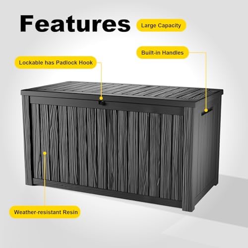 180 Gallon Waterproof Outdoor Storage Box, UV Resistant Resin Deck Box with Hydraulic Rod for Reinforced Stability, Perfect for Patio, Garden, and Pool（Black，180 Gallon） - Image 5