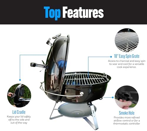 SnS Grills Home 'N Roam 18" Kettle Grill with Patented Slow 'N Sear Charcoal Basket & EasySpin Grate, Portable Charcoal BBQ for Smoking, Grilling & Tailgating - Image 5