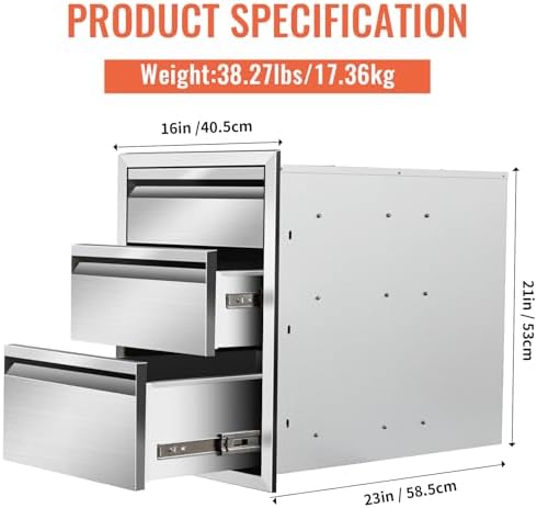 Outdoor Kitchen Drawers 16" W x 21" H x 23" D Triple BBQ Drawers Stainless Steel Built-in Drawer for Outdoor Kitchen Island Patio Grill Station - Image 2