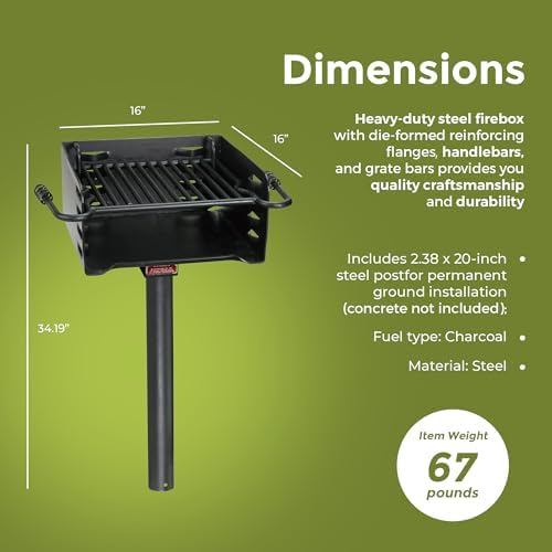 Pilot Rock Outdoor Park Style Charcoal Grill - 360-Degree Swivel Post - Image 3