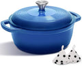 Cast Iron Dutch Oven Pot With Lid - AIVIKI 5QT Enameled Dutch Oven for Bread Baking With Cotton Potholders - Heavy- Duty Cookware Across All Cooktops, Wedding Registry Ideas & Gifts, Blue by AIVIKI