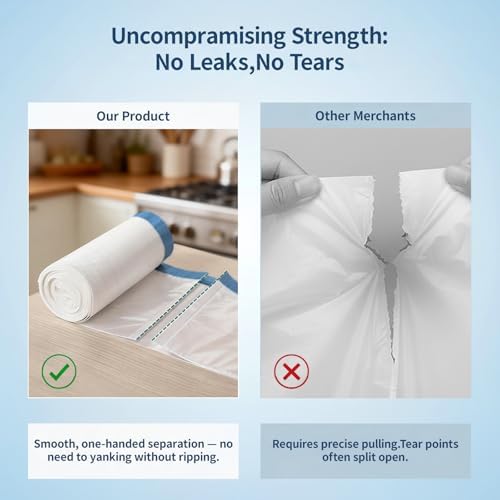 1.6 Gallon Mini Trash Bags Drawstring, Unscented, White, 120 Count - Image 2