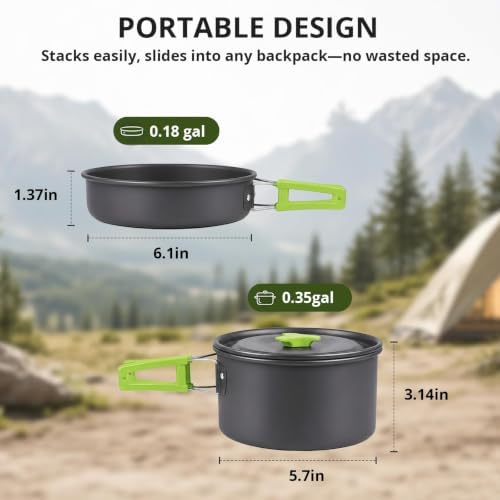 aiGear Camping Cookware with Pot Pan Kettle Cutlery Tableware 1-2 People - Image 2