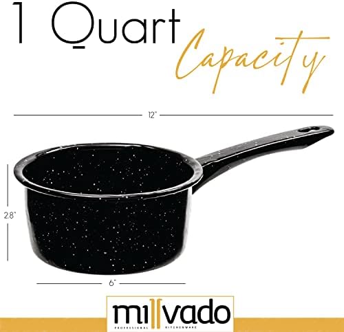 Millvado Granite 1 Quart Saucepan, Naturally Nonstick Sauce Pots, Speckled Enamel Cookware, Small Sauce Pan for Cooking and Boiling, Granite Cooking Pot for Stovetop, Campfire, Outdoor Stove - Image 5