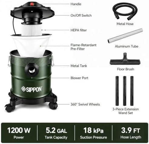 Ash Vacuum for Pellet Stoves，1200W 5.2Gallon Fireplace Ash Vacuum - Image 2