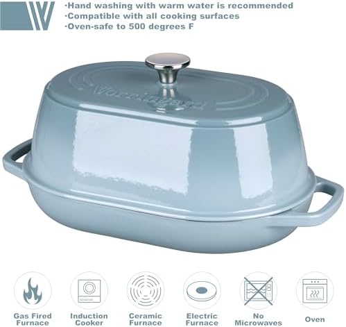 VORRINGARD Enameled Cast Iron Dutch Oven Pot with Dome Lid, Oval Bread Oven for Homemade Sourdough Bread Baking, Oven Safe up to 500°F, 6 Quart, Sea Salt - Image 3