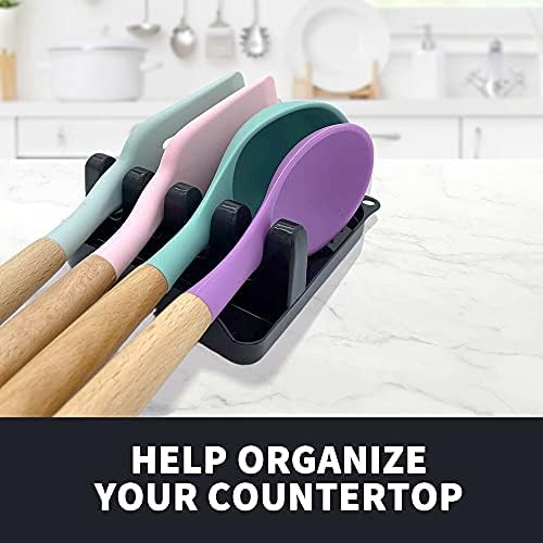 2 Pack Multiple Utensil Spoon Rest with Drip Pad Non-Slip Heat Resistant Kitchen and Grill Spoon Holder for Spatula, Ladle, Tongs, Kitchen Gadgets, and Cooking Accessories (Bright Black) - Image 6
