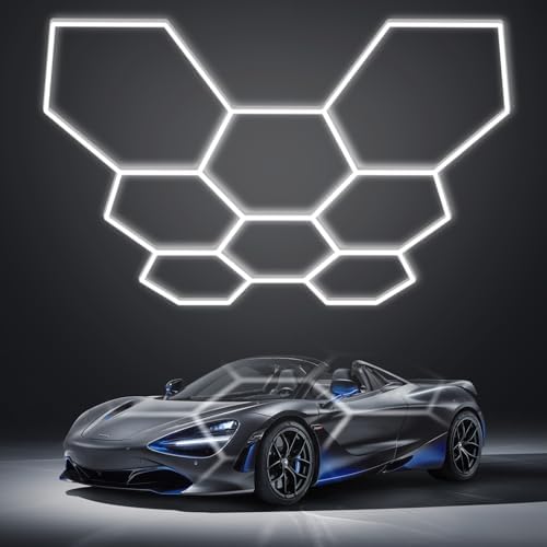 LZHOME Hexagon LED Garage Light: Super Bright 40000LM Honeycomb Garage Light, 8 Hex DIY Hexagon Led Lights for Gym Basement Hair Salon by LZHOME
