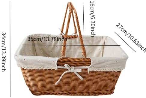 Imitation Rattan Picnic Basket Picnic Hamper Woven Storage Basket Fruit Basket for Bread Fishing Garden BBQ Outdoor Camping- Style E - Image 5