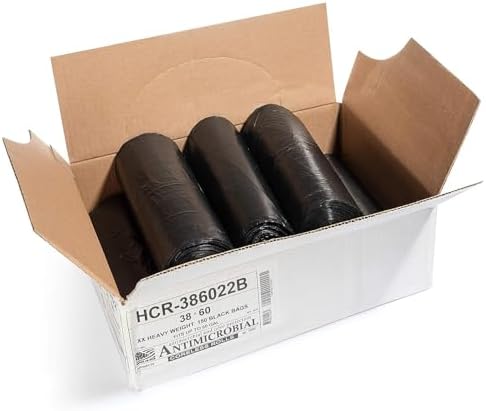 Aluf Plastics High Density Trash Bags, 60 Gallon, 600 Count, 22 Micron (eq), 38" x 60", Black, for Bathroom, Office, Industrial, Commercial, Janitorial, Municipal, Recycling - Image 2
