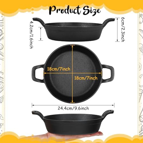 Ziliny 4 Pack Mini Cast Iron Skillets 7 x 7 x 1.7 Inch Pan Ramekin Set - Image 2