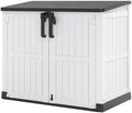 Plastic Outdoor Storage Shed, 36 Cu Ft Waterproof Outdoor Storage Cabinet with Dual Lock Door for Backyard, Patio, Garage, Garden to Store Tools & Accessories, Wood-Grain (Ashen-Black) by WTFGO