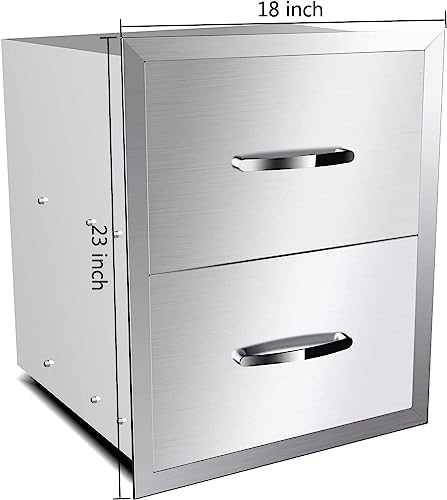 Outdoor Kitchen Drawers, Box Frame Style Flush Mount BBQ Drawer w/Stainless Steel Handle, BBQ Island Drawers For Patio Grill Station,Double Drawers - Image 2